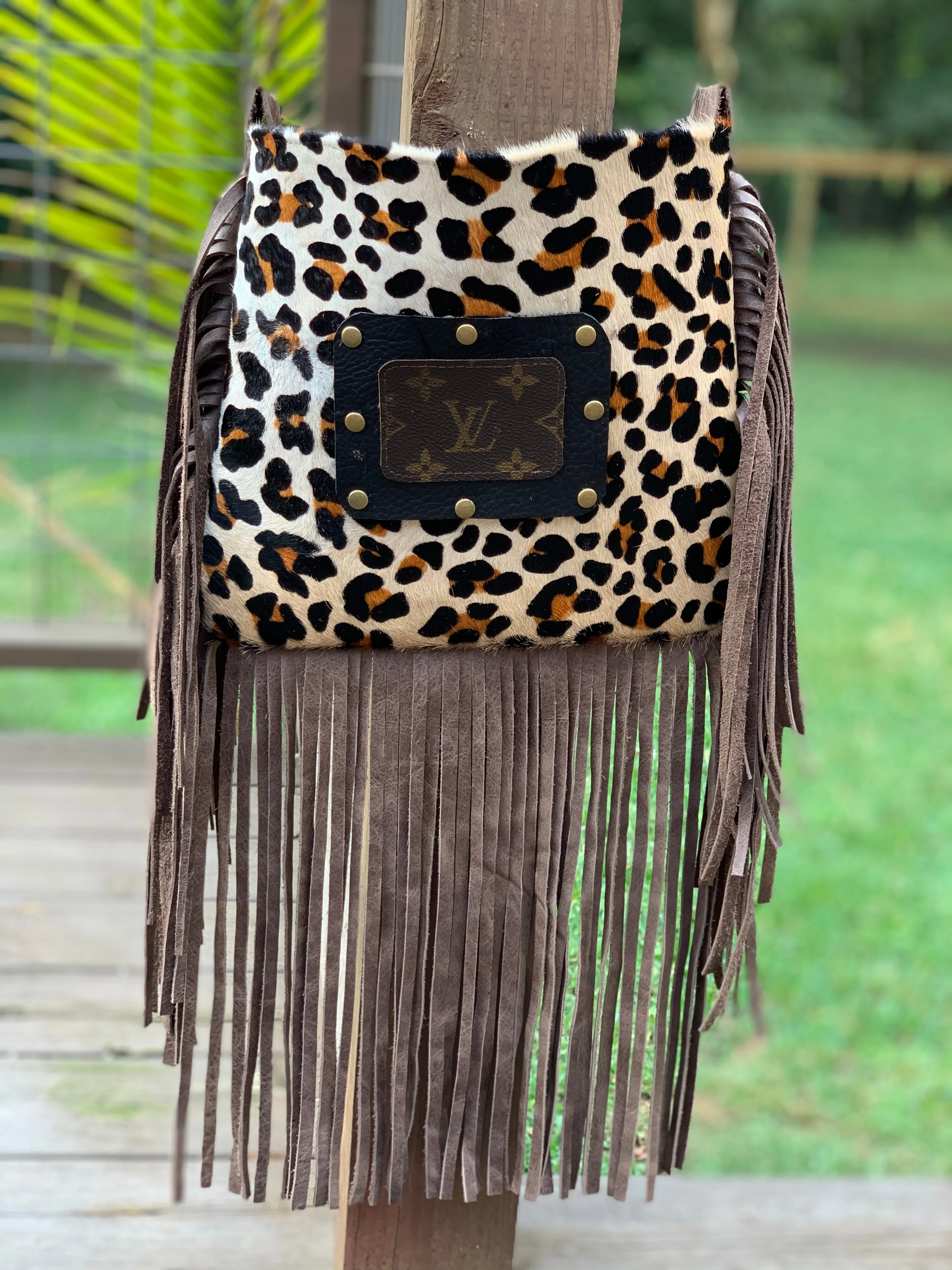 Medium Crossbody in Leopard - Patch in Black with Hardware