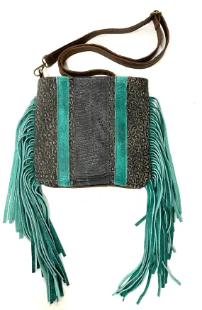 Medium Crossbody snake skin with turquoise/black snake strip