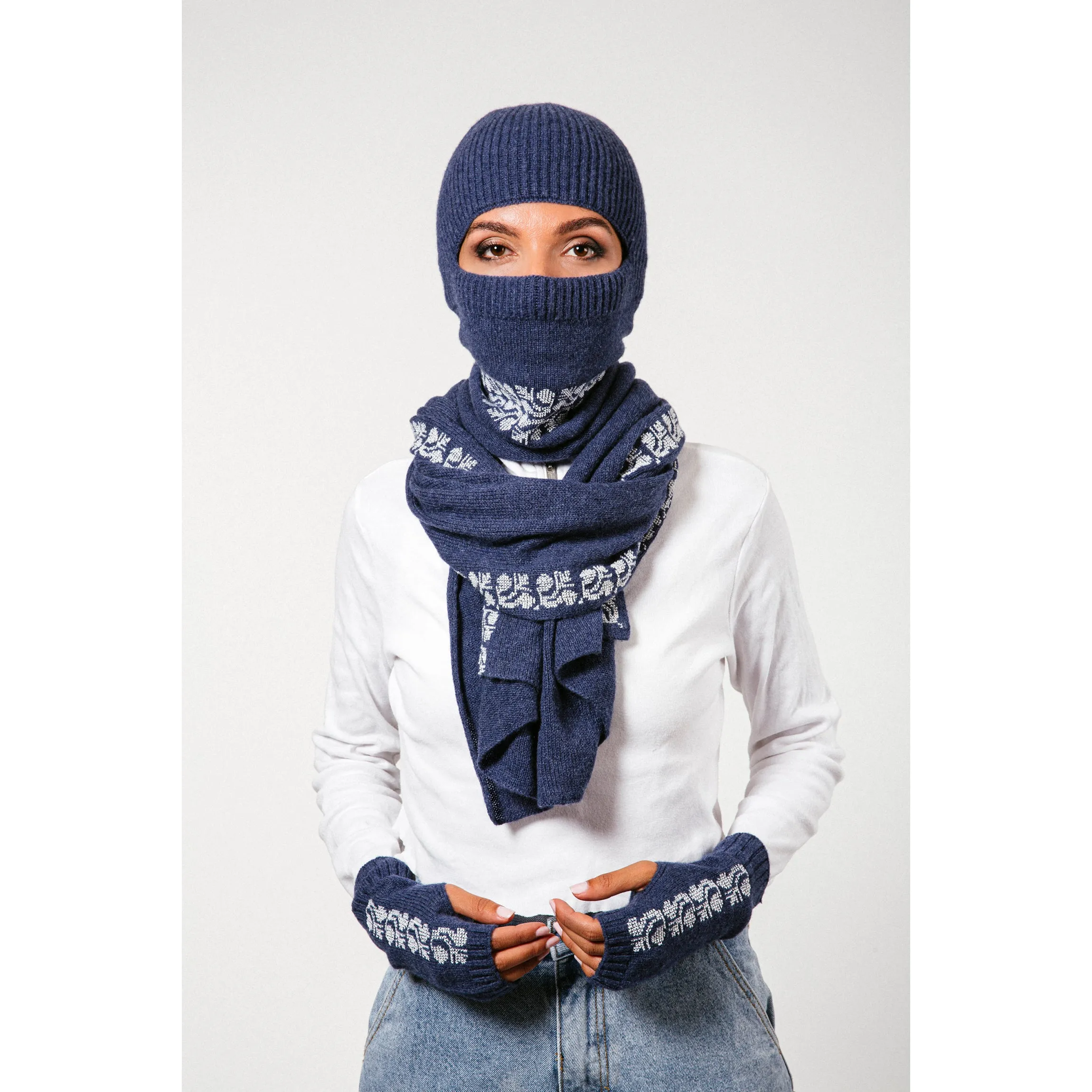 NOTTE BLUE CASHMERE MITTENS