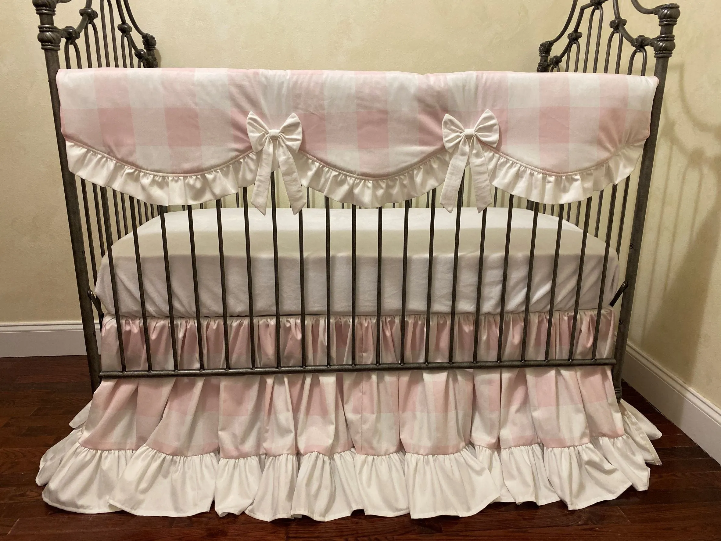 Pink Plaid Baby Girl Crib Bedding, Buffalo Check Girl Baby Bedding, Crib Rail Cover