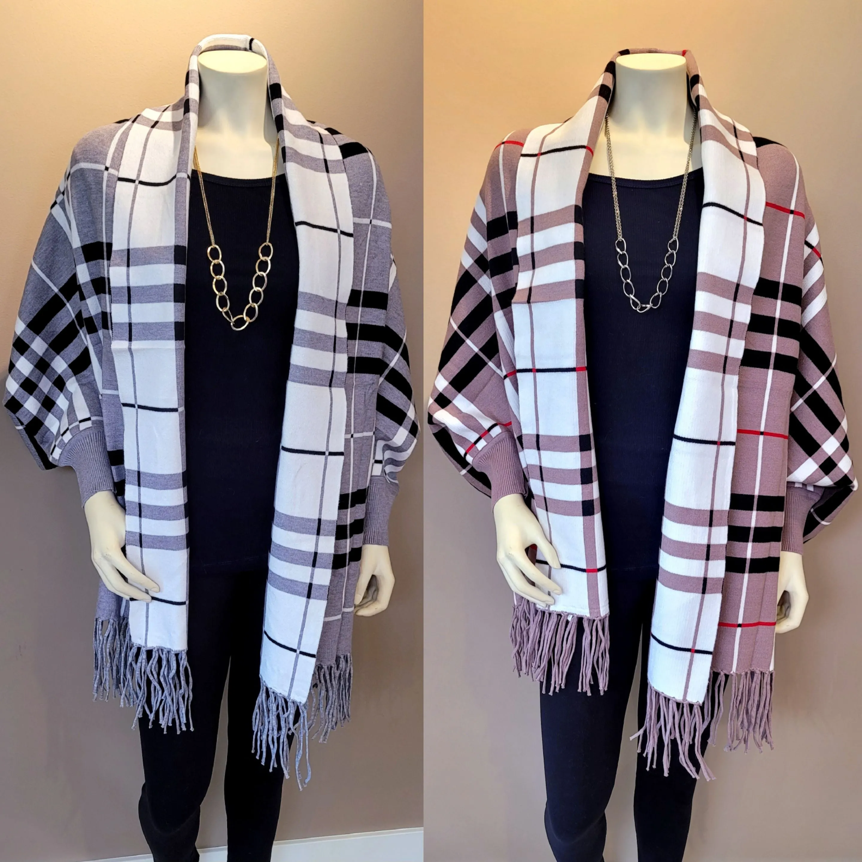 Plaid Sleeved Shawl
