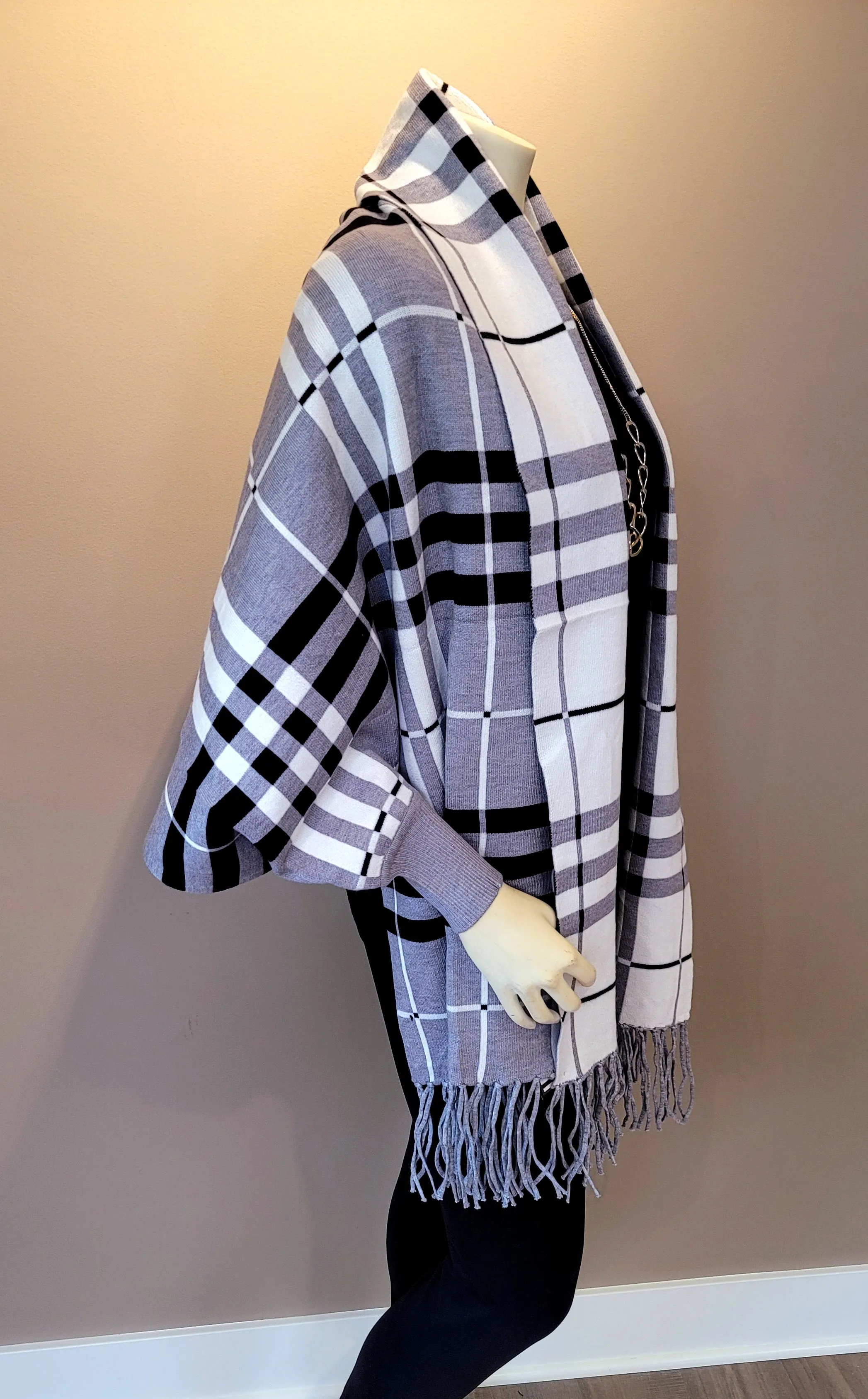 Plaid Sleeved Shawl