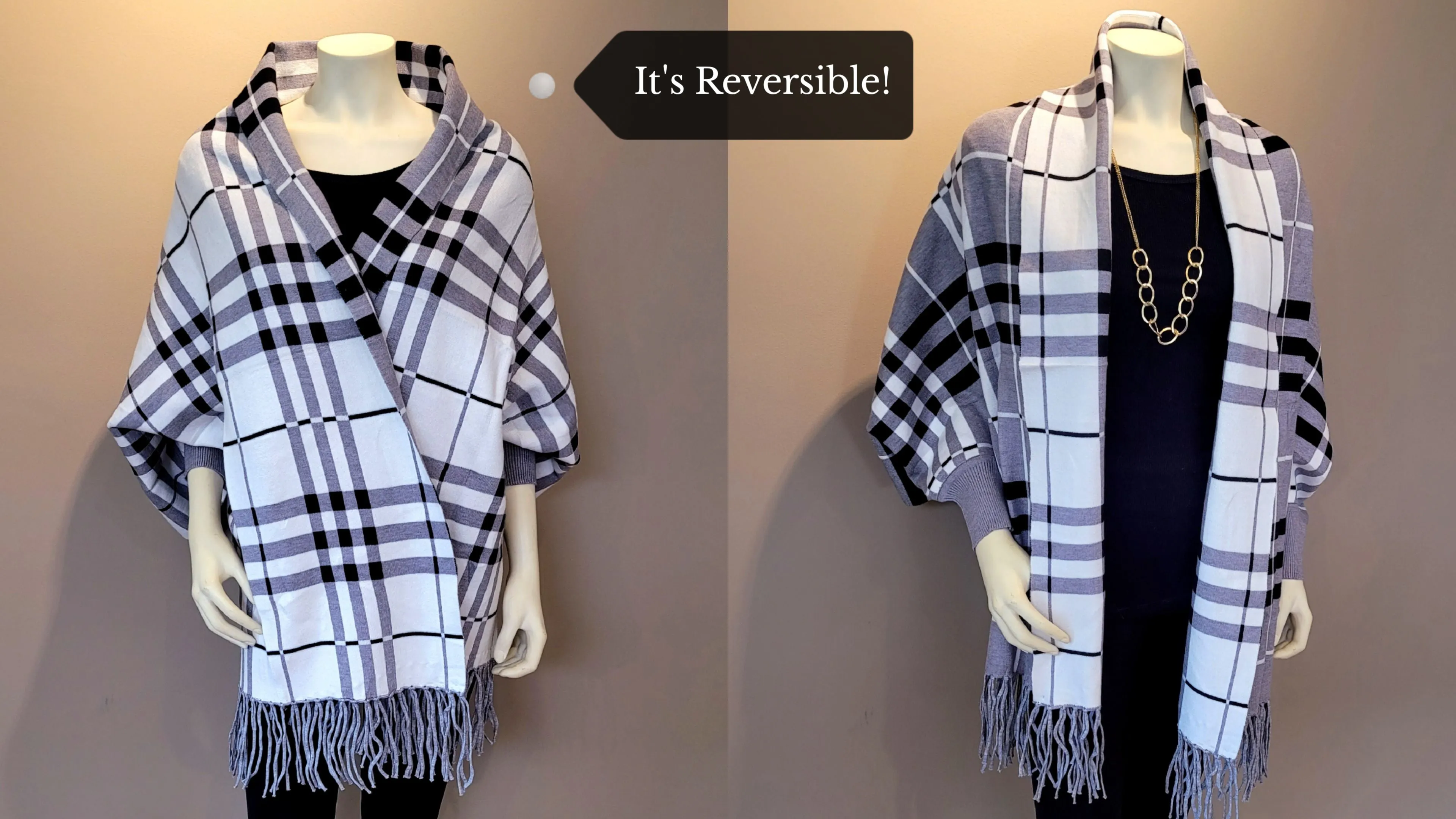 Plaid Sleeved Shawl