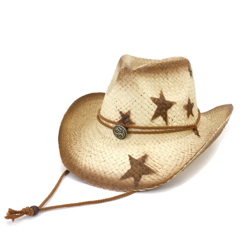 Straw Cowboy Hats Seaside Beach Hat Five-Pointed Star Cowboy Straw Hat
