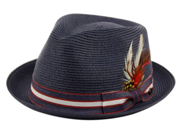 Stripe Band Poly Braid Straw Fedora