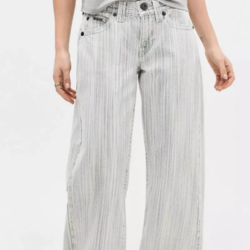 Vertical Stripe Wide Jeans With Classic High Silhouette